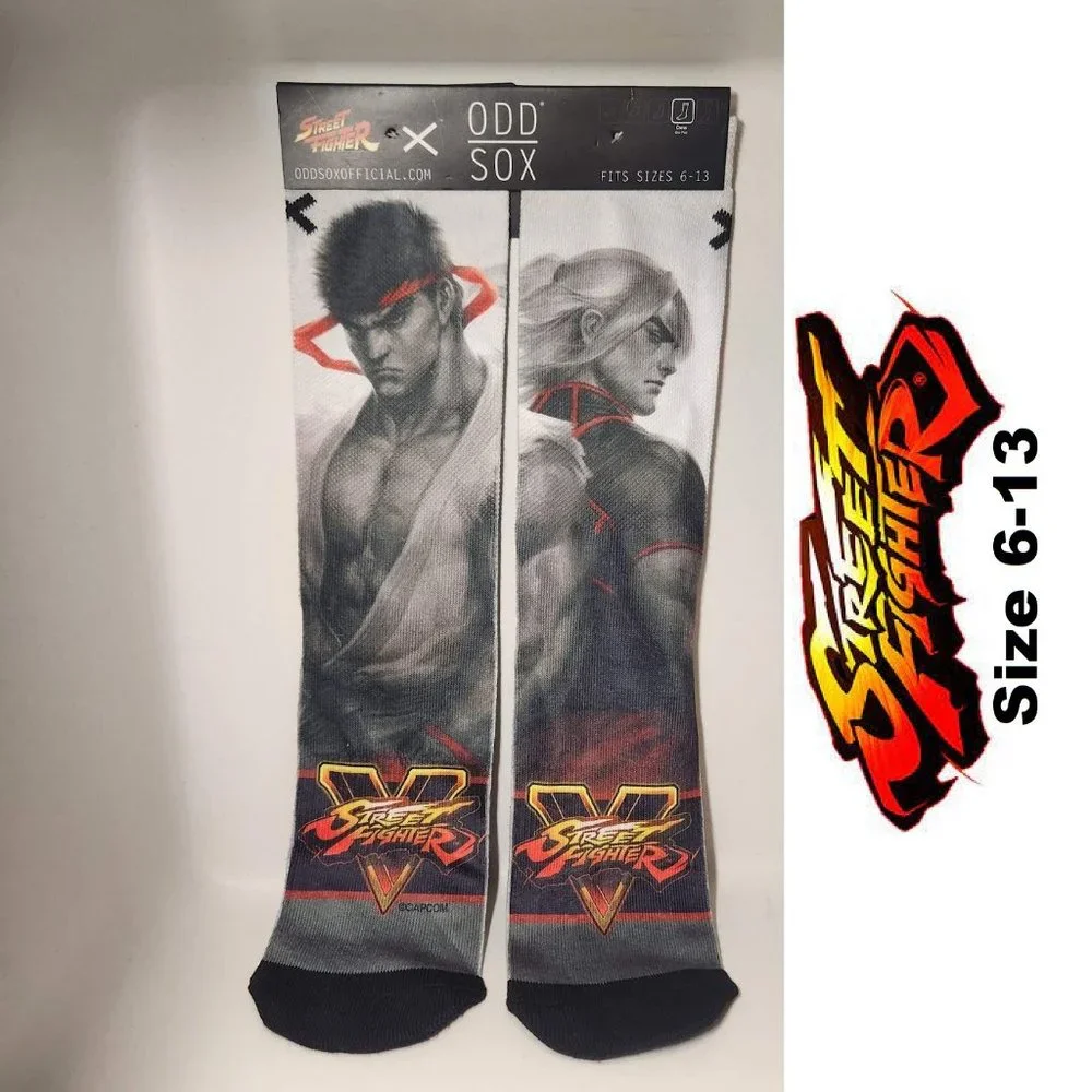 NEW Odd Sox Street Fighter Socks Size 6-13 Men's Hadouken! Comes from a pet-fre